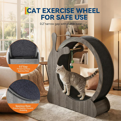 95cm Large Wooden Cat Exercise Wheel, 3-in-1 Silent Cat Treadmill with Scratching Board & Play Balls, Anti-Slip Stable Indoor Cat Running Wheel, Wear-Resistant Fitness Toy for All Breeds Indoor Cats