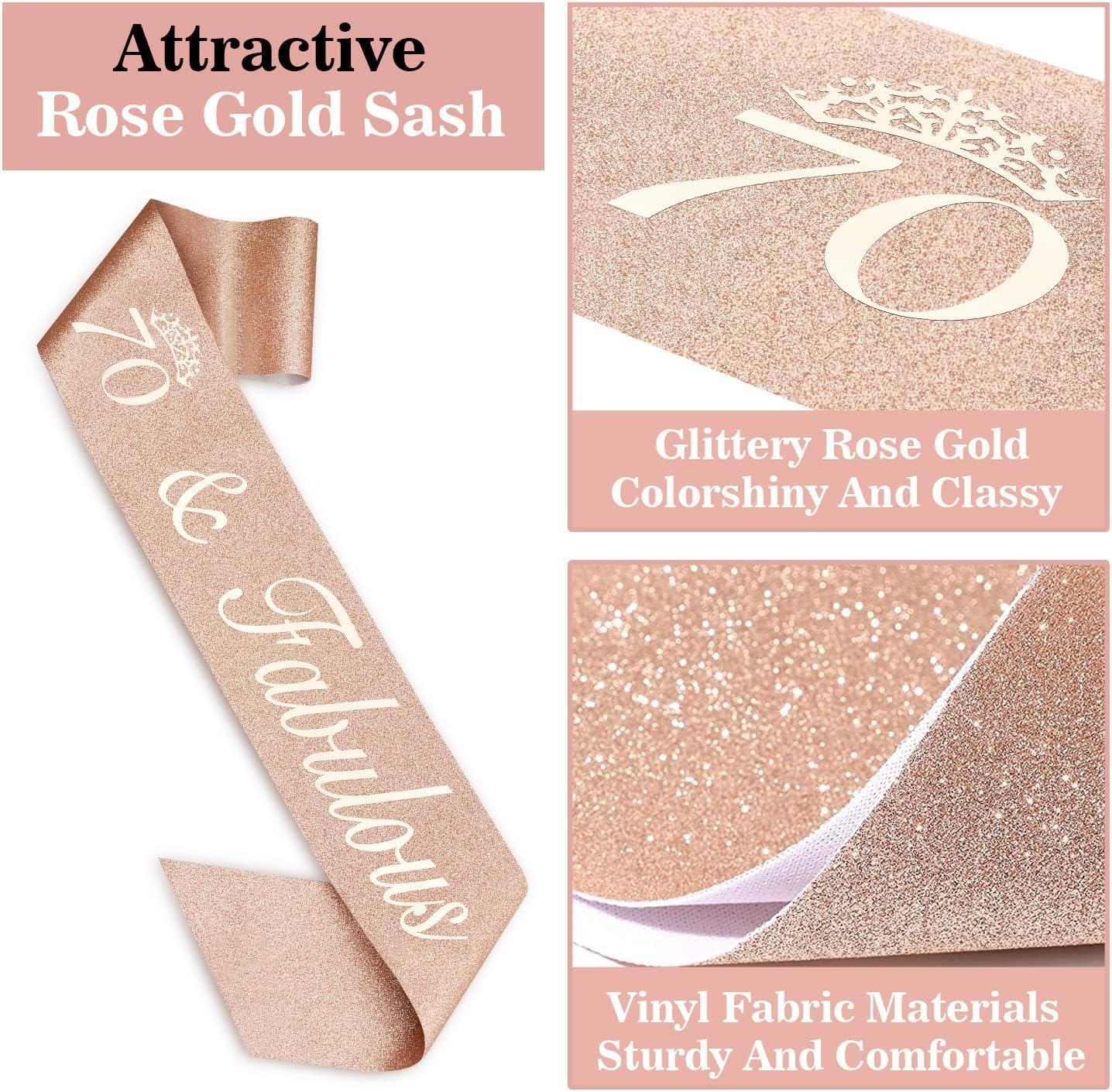 65th Birthday Decorations for Women, Including 65th Birthday Sash and Crown, Cake Topper and Candles, Number Balloons Rose Gold, 65 Year Old Gifts for Women
