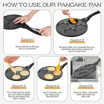 KRETAELY Nonstick Pancake Pan Pancake Griddle with 7-Mold Design Mini Pancake Maker with PFOA Free Coating-Black