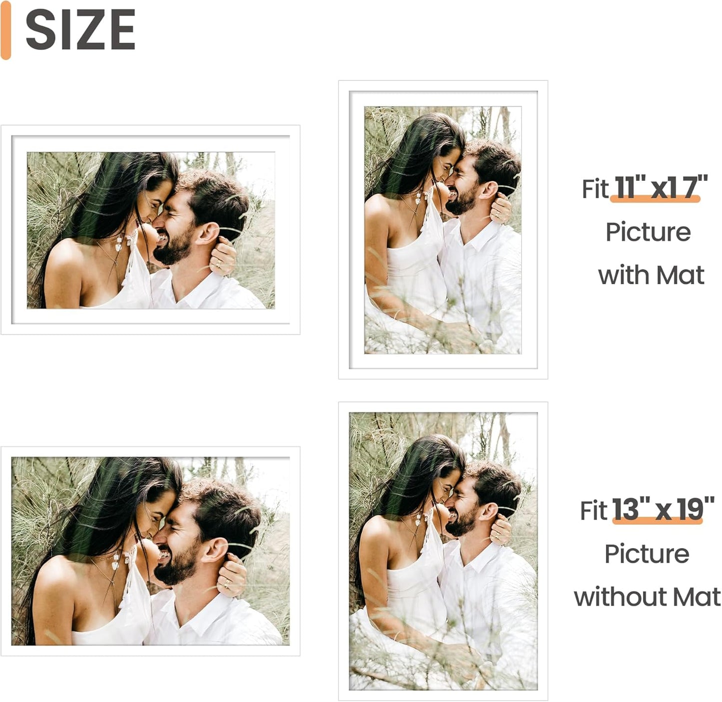 upsimples 11x14 Picture Frame, Display Pictures 8x10 with Mat or 11x14 Without Mat, Wall Hanging Photo Frames, Black