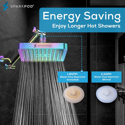 SparkPod Shower Head - High Pressure Rain - Premium Quality Luxury Design - 1-Min Install - Easy Clean Adjustable Replacement for Your Bathroom Shower Heads (Luxury Polished Chrome, 6 Inch Round)