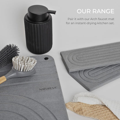Natureva Home - Stone Dish Drying Mat | Super Absorbent, Quick Dry | Diatomite Mats for Kitchen Counter | Made of Natural Diatomaceous Earth | Absorbing Water Instantly | Design Tide | Colour Graphite