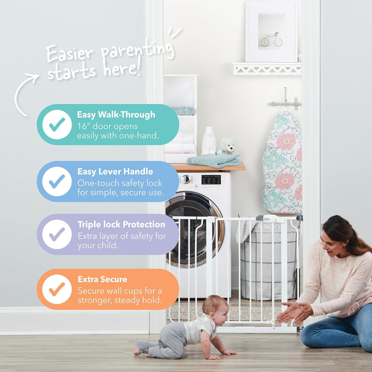 Regalo Easy Step 38.5-Inch (97.75cm) Extra Wide Baby Gate, Award Winning Brand, Includes 6-Inch (15.25cm) Extension Kit, 4 Pack Pressure Mount Kit and 4 Pack Wall Mount Kit