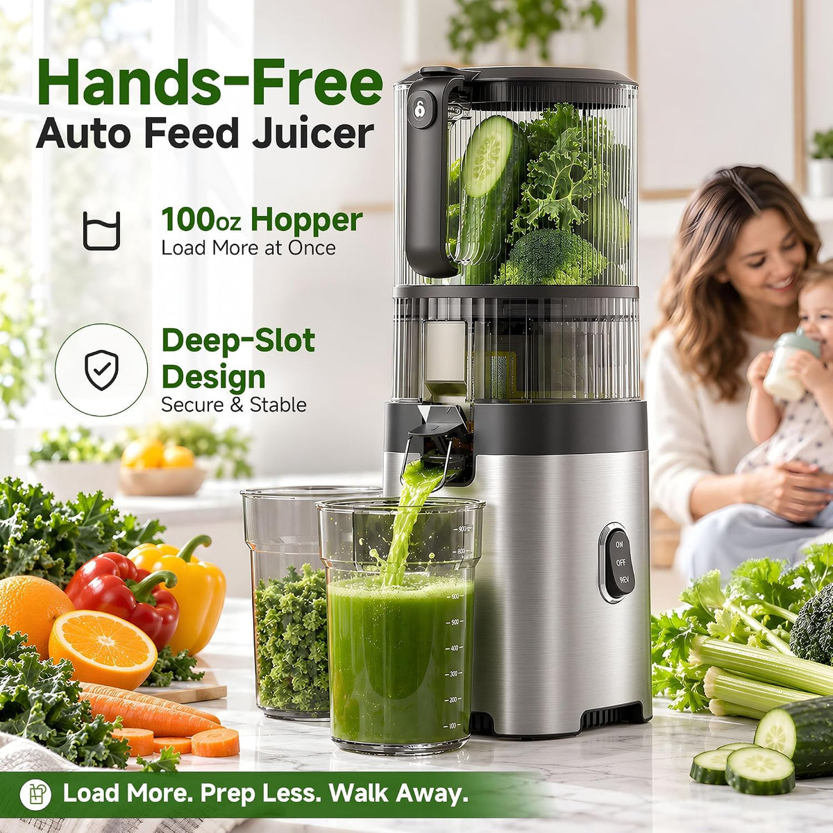 3-in-1 Cold Press Juicer | 600W Motor, Wide Feed Chute and Juice, Nut Milk & Sorbet Maker