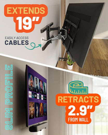 ECHOGEAR Full Motion Articulating TV Wall Mount Bracket for TVs Up to 82" - Smooth Extension, Swivel, & Tilt - Wall Template for Easy Install - Centers & Levels After Mounting Plus Hides Your Cables