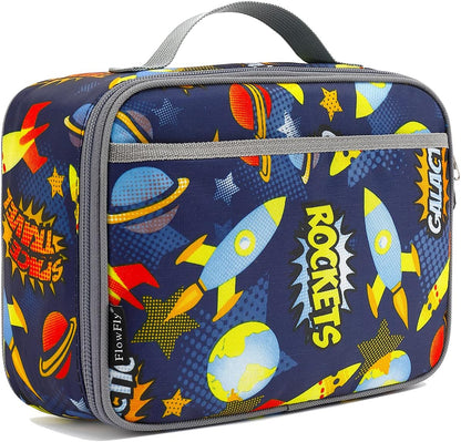 FlowFly Kids Lunch Box Insulated Soft Bag Mini Cooler Back to School Thermal Meal Tote Kit for Girls, Boys, Black
