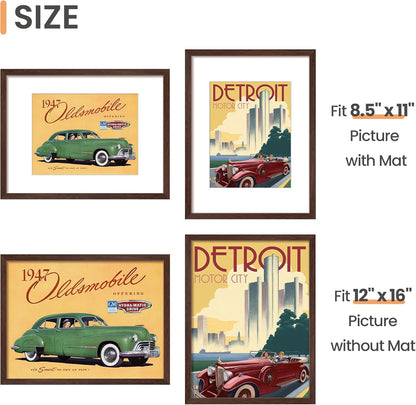 upsimples 11x14 Picture Frame, Display Pictures 8x10 with Mat or 11x14 Without Mat, Wall Hanging Photo Frames, Black