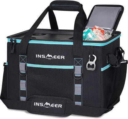 INSMEER Hard Top Soft Cooler with 2 Cup Holders, Large Foldable Cooler Bag - 40L/70 Cans, 100% Leakproof/Insulated/Portable Glaciere with Shoulder Strap for Travel, Beach, Camping, BBQ, Events