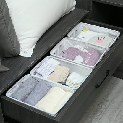 Hinwo 6-Pack Small Canvas Fabric Storage Baskets Set with Handles, Open Storage Bins, Cube Storage Organizer, Shelf Organizer Bins for Closet, 7.9L, 12 x 8 x 5 Inches, Grey Stripe