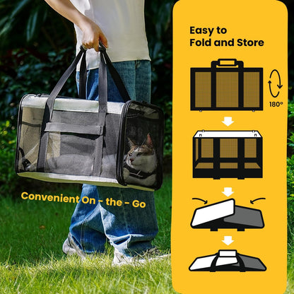 Conlun Cat Carrier Bag,Soft-Sided Pet Carriers for Dogs with 4-Sided Mesh,Airline Approved Cat Transport Carrier for Small&Medium Cats Kitten Puppy Up to 6Kg,Collapsible Cat Travel Carrier-M,Black
