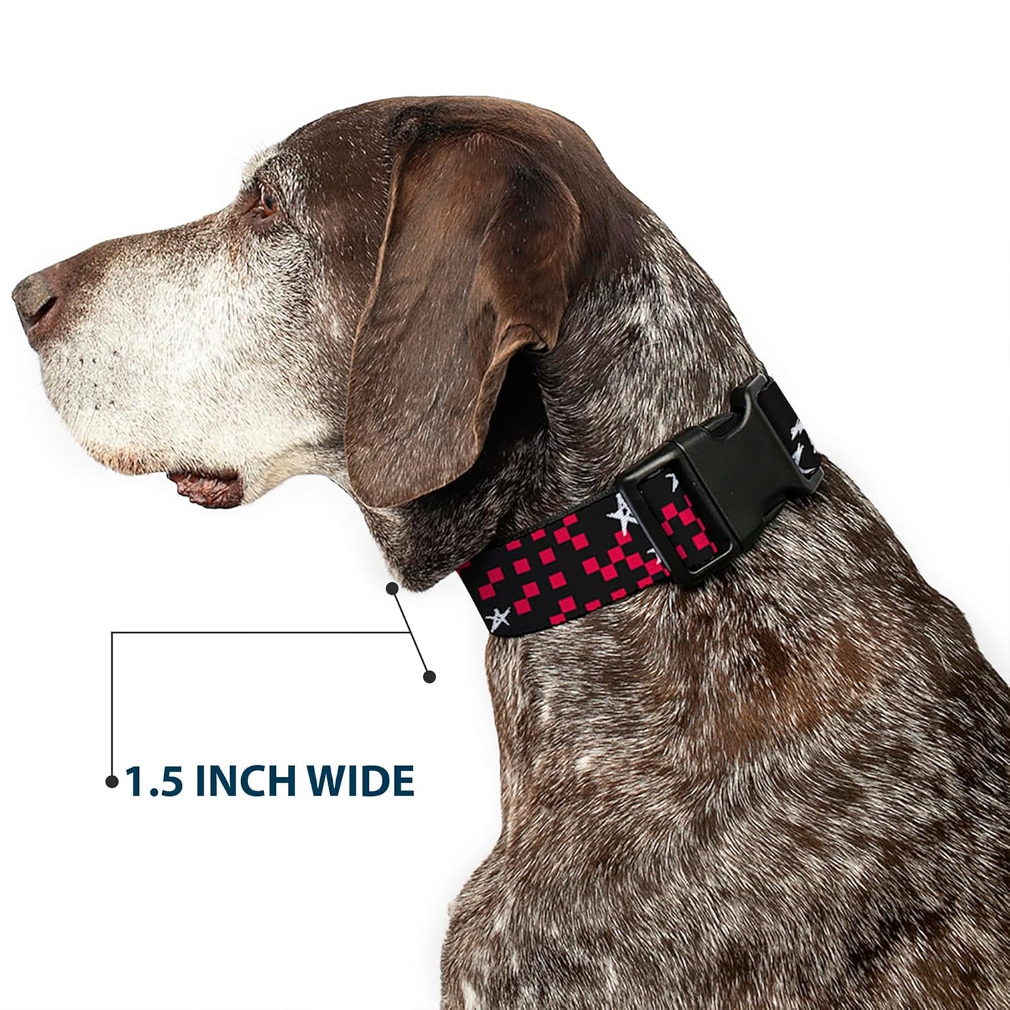 Buckle-Down PC-W21909-M Dog Collar Plastic Clip Buckle, 1"x11"-17", Star Black/White