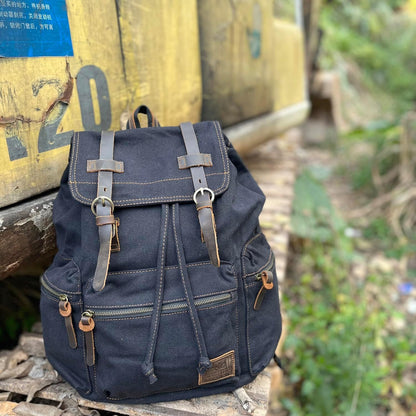 AUGUR Canvas Backpack,17 inch Laptop Backpack Vintage Canvas Leather Backpacks Casual School College Bag Pack Bookbag Hiking Travel Rucksack Daypack (L-Coffee)