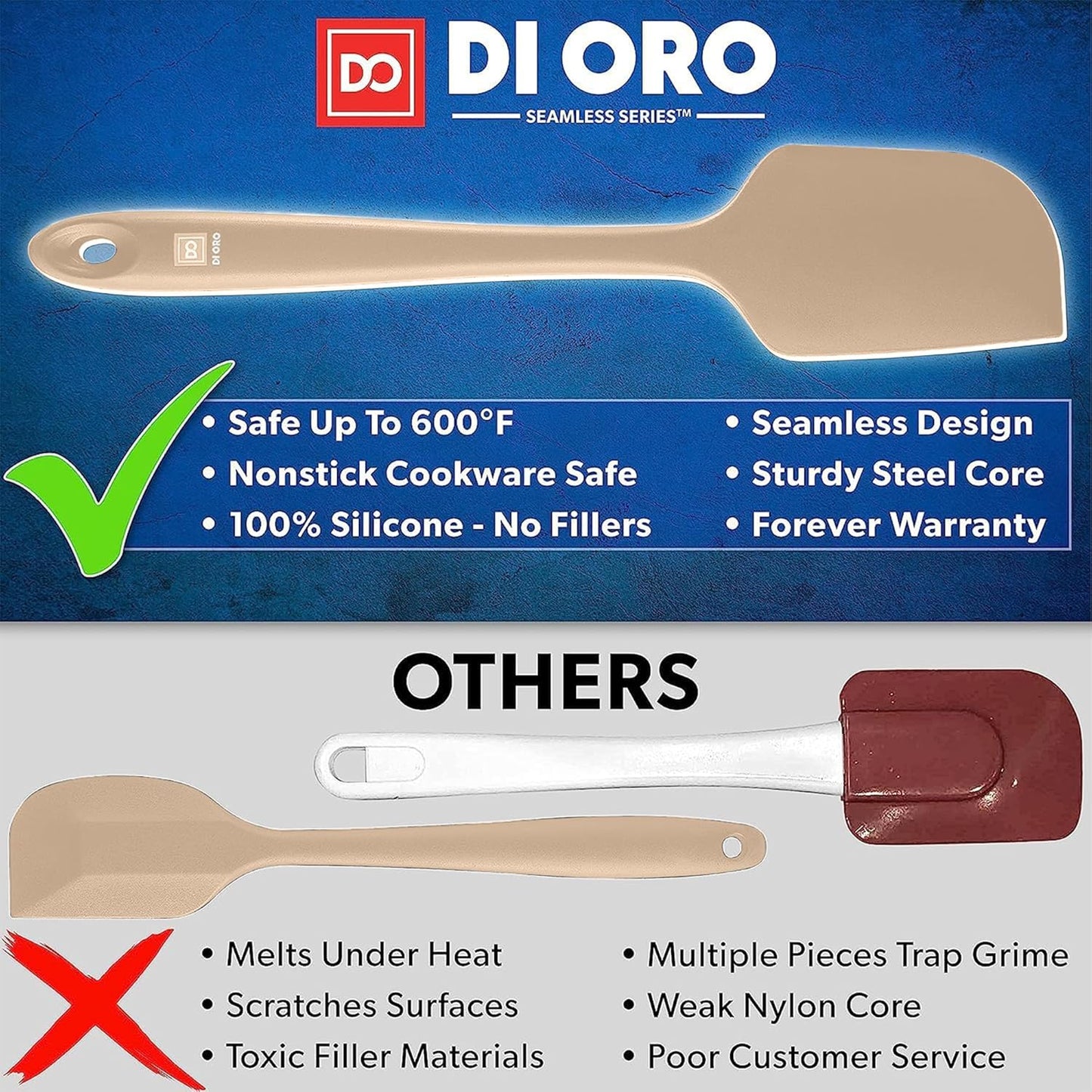 DI ORO Silicone Spatula Set - Rubber Kitchen Spatulas for Baking, Cooking, & Mixing - 600°F Heat-Resistant & BPA Free Silicone Scraper Spatulas for Nonstick Cookware - Dishwasher Safe (5pc, Black)