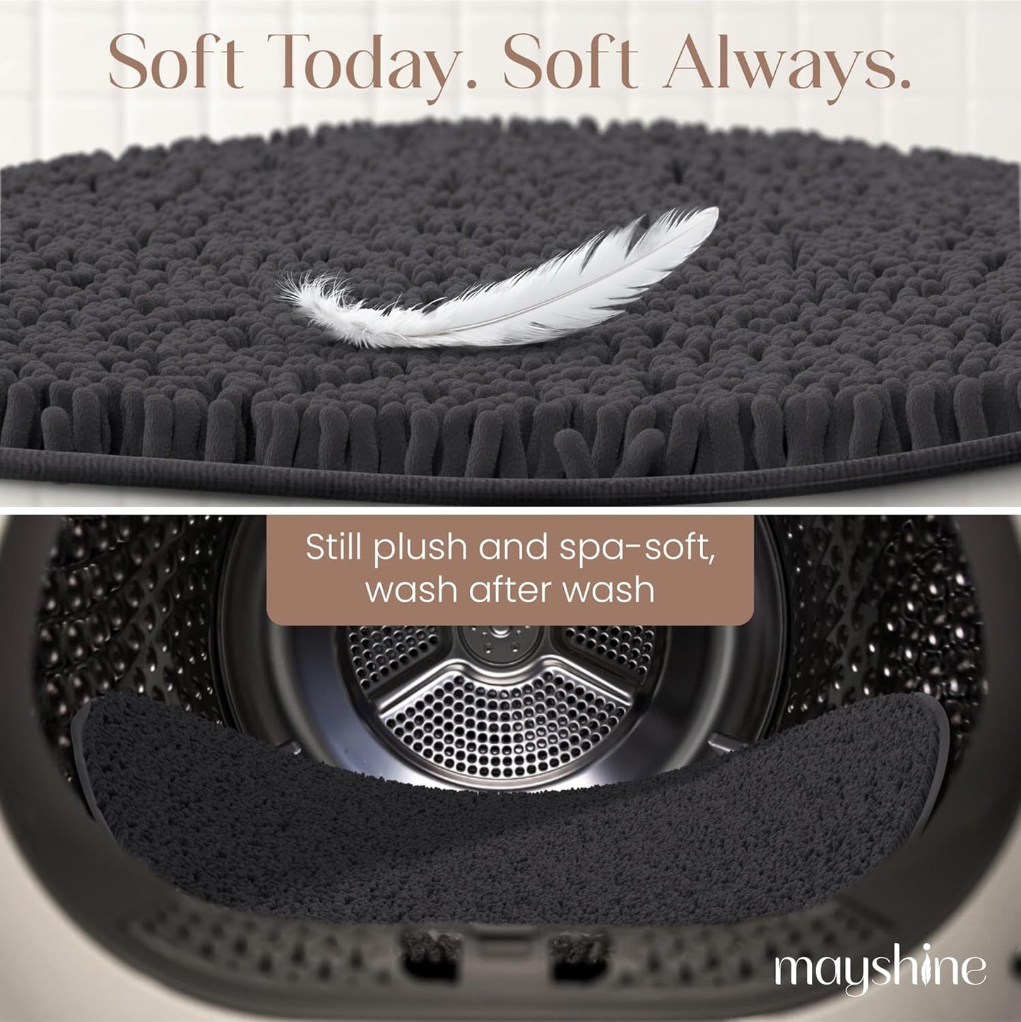 Soft Plush Chenille Bathroom Rug, Absorbent Microfiber Bath Mat, Machine Washable, Non-Slip Grip, Quick-Dry, Thick Shag Carpet Great for Bath, Shower Floor, Bedroom, or Door Mat (Beige, 17x24)