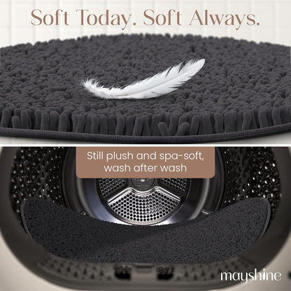 Soft Plush Chenille Bathroom Rug, Absorbent Microfiber Bath Mat, Machine Washable, Non-Slip Grip, Quick-Dry, Thick Shag Carpet Great for Bath, Shower Floor, Bedroom, or Door Mat (Beige, 17x24)