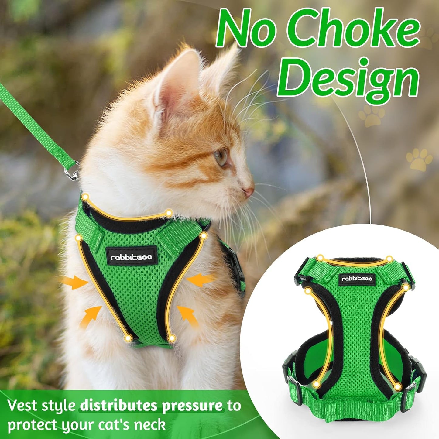 rabbitgoo Cat Harness and Leash for Walking, Escape Proof Soft Adjustable Vest Harnesses for Small Medium Cats, Easy Control Breathable Reflective Strips Jacket, XS, Black