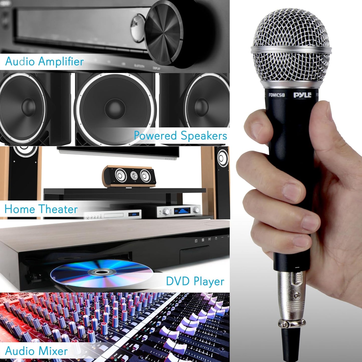 Pyle Professional Dynamic Vocal Microphone - Moving Coil Dynamic Cardioid Unidirectional Handheld Microphone with ON/OFF Switch Includes 15ft XLR Audio Cable to 1/4'' Audio Connection - PDMIC59