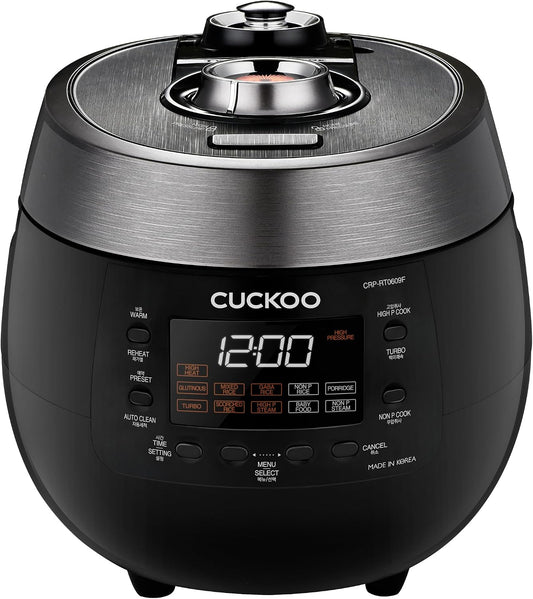 CUCKOO CRP-RT0609FB rice cooker 6 cup (Uncooked) Twin Pressure & Warmer 12 Menu Options: High/Non-Pressure Steam & More, Made in Korea Black