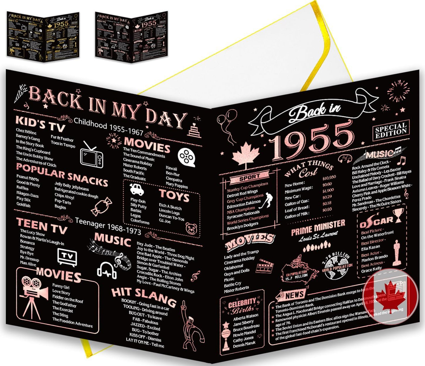 50th Birthday Card, Jumbo CANADA 25x20cm Back in 1975, Gilding Happy 50th Birthday Decoration for Woman, Men, Funny 50 Birthday Gifts for Wife, Husband, Him, Her, Mom