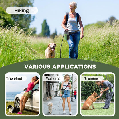 Upgraded Large-Sized Dog Treat Pouch with Waist Clip - Fashionable Green&Grey Design - Large Capacity Treat Bag for Dog Walks,Outdoor Activities, Travel and Training - Includes 1 Poop Bags