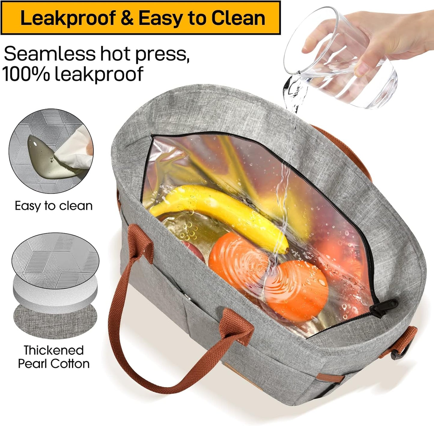 HOMESPON Lunch Bag for Woman Man Adults with Front Pocket Insulated Lunch Tote Lunch Box Container for Work Picnic or Travel(Black)