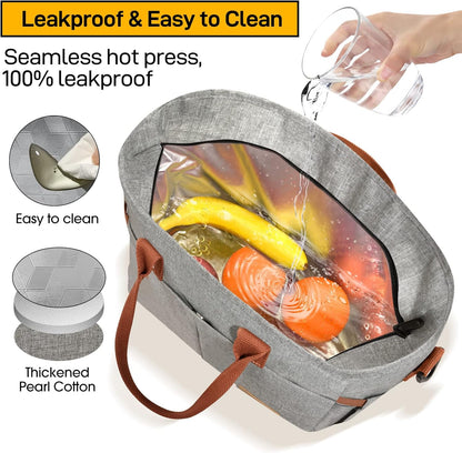 HOMESPON Lunch Bag for Woman Man Adults with Front Pocket Insulated Lunch Tote Lunch Box Container for Work Picnic or Travel(Black)