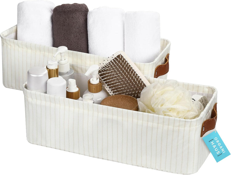 OrganiHaus Large Fabric Storage Baskets for Shelves 3 Pack, 15x11in Closet Storage Bins for Shelves, Cloth Baskets, Fabric Storage Cubes, Linen Closet Organizers, Fabric Basket, White Basket
