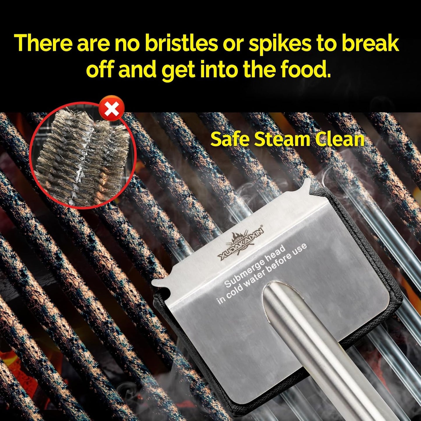 XUDAKAIXIN Grill Brush Bristle Free,Aramid Fiber Wavy Pad Seamless-Fit Cast Iron/Stainless-Steel Grates,BBQ Replaceable Scraper Cleaning Head,Safe Grill Cleaner for Outdoor Grill,Gifts for Men/Dad