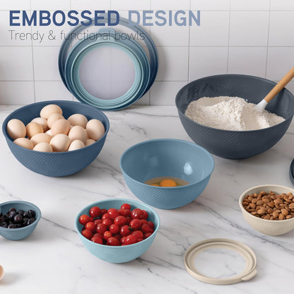 COOK WITH COLOR Mixing Bowls with TPR Lids - 12 Piece Plastic Nesting Bowls Set Includes 6 Prep Bowls and 6 Lids, Microwave Safe Mixing Bowl Set (Mint)