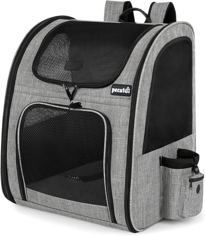 Pecute Cat Backpack with Breathable Mesh, Dog Backpack Carrier with Multi-Pockets for Cats Puppies, Pet Backpack Carrier for Travel Hiking Camping Outdoor （Gray）