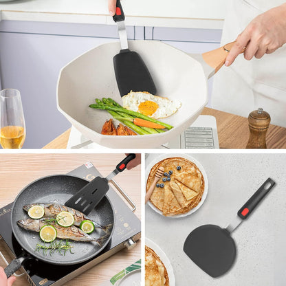 Hotec Silicone Spatula Turner for Nonstick Cookware, Flexible 600F Heat Resistant, Ideal for Flipping Eggs, Burgers, Pancakes, Crepes and More (3 Pack)