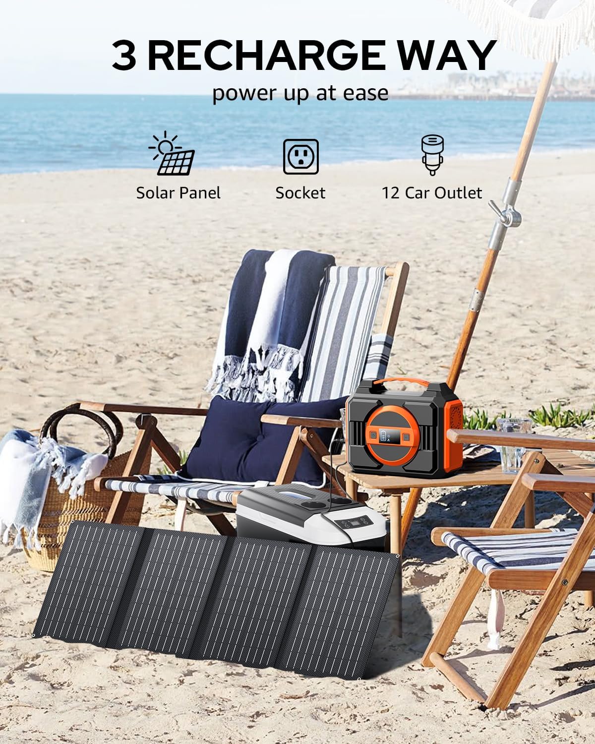 300W Rated Solar Power Generator, Portable Solar Power Station with 40W Solar Panels Included, 220Wh Solar Power Bank with 110V AC Output Pure Sine Wave