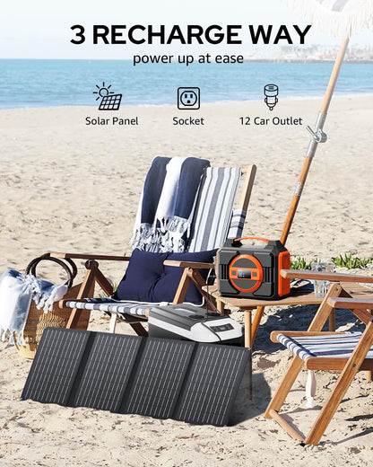 300W Rated Solar Power Generator, Portable Solar Power Station with 40W Solar Panels Included, 220Wh Solar Power Bank with 110V AC Output Pure Sine Wave