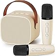 Karaoke Machine, Portable Bluetooth Karaoke Speaker with 2 Wireless Microphones and Party Lights for Kids and Adults, Birthday Gifts for Girls Boys Family Home Party (Beige2)
