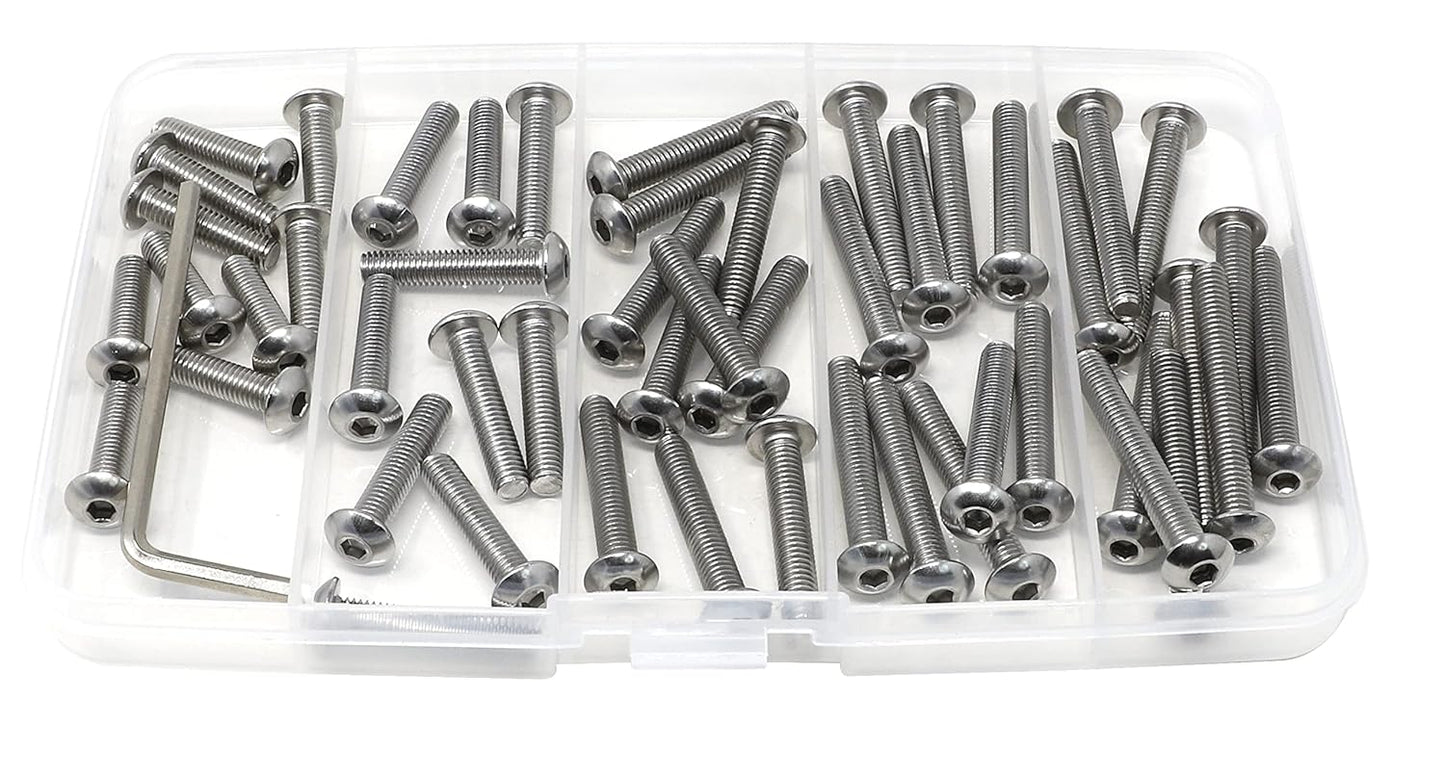 iexcell 50 Pcs M6 x 20mm Thread Pitch 1 mm Stainless Steel 304 Hex Socket Button Head Cap Screws Bolts Kit