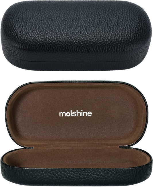 molshine Hard Shell Leather Sunglasses Case,Classic Large Glasses Case for Women Men,Sunglass Eyeglasses