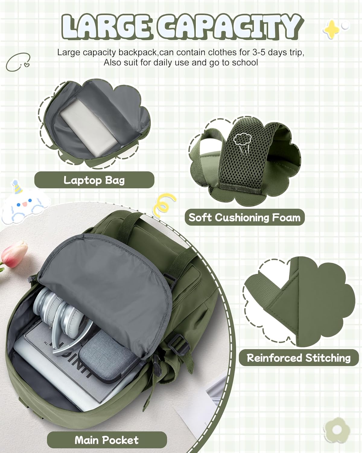 School Backpack for Women Men College High School Bags for Boys Girls Casual Daypack Laptop Backpack Waterproof Black Bookbag Travel Rucksack