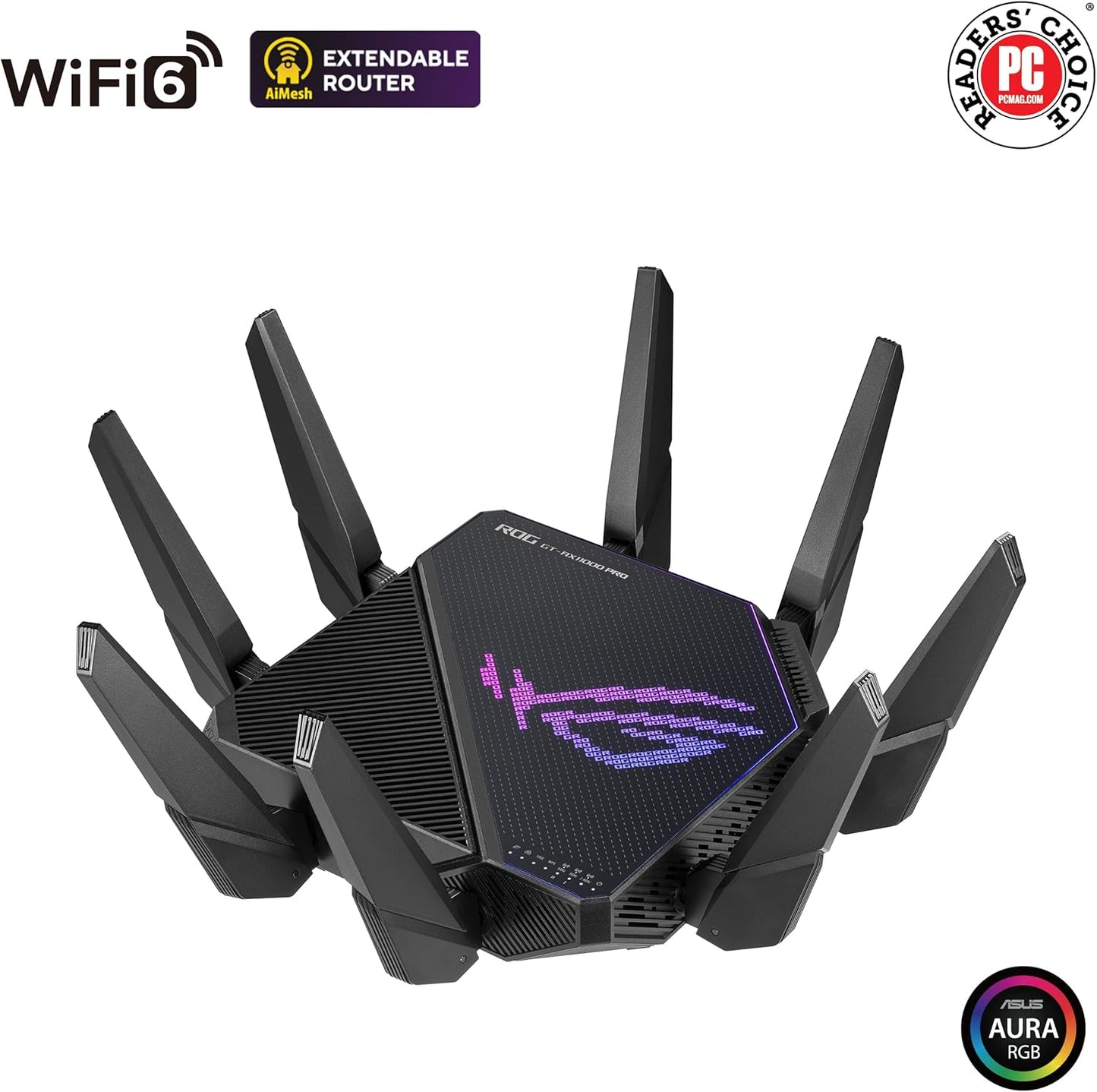 ASUS ROG Rapture WiFi 6E Gaming Router (GT-AXE16000) - Quad-Band, 6 GHz Ready, Dual 10G Ports, 2.5G WAN Port, AiMesh Support, Triple-Level Game Acceleration, Lifetime Internet Security, Instant Guard