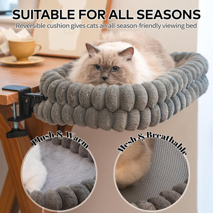CHEERPALS Cat Desk Bed with Reversible Cushion, 90°Foldable Cat Hammock for Desk Mounted, Suitable for Medium-to-Large Cats and Puppy, Clowd Series(Grey, Medium)