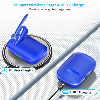Wireless Headset Bluetooth Earpiece with Dual Noise Canceling Microphone Hands Free Headphones Single Ear Earphone Over Ear Earbud for iPhone Samsung Android Cellphones TV PC Trucker Game Work