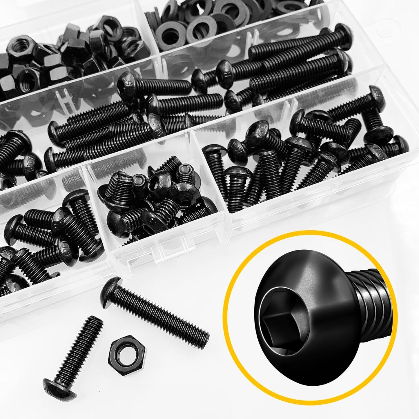 Mywish 900Pcs Metric Screw Assortment, M3 M4 M5 M6 Screw Assortment Kit 304 Stainless Steel Hex Socket Button Head Socket Cap Metric Screws Bolts & Flat Washers/Nuts/Hex Wrenches 16 Sizes 8MM to 20MM