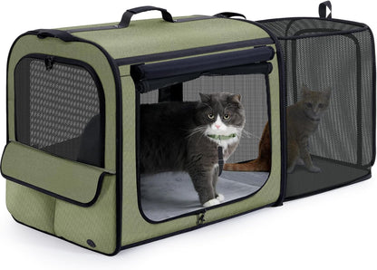 Pecute Collapsible Dog Crate for Pets＜15kg, Pet Carrier Stable and Light Weight, Soft Dog Crate with Breathable Windows, Portable Dog Carrier with Curtain 61×45×52 cm (Green)