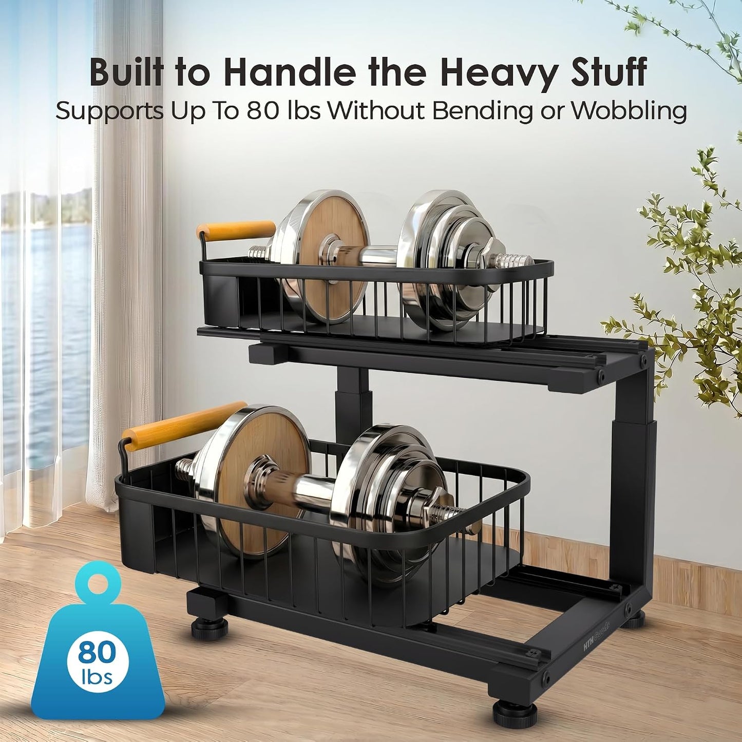 Premium Large Under Sink Organizer, 2-Tier Pull Out, Adjustable