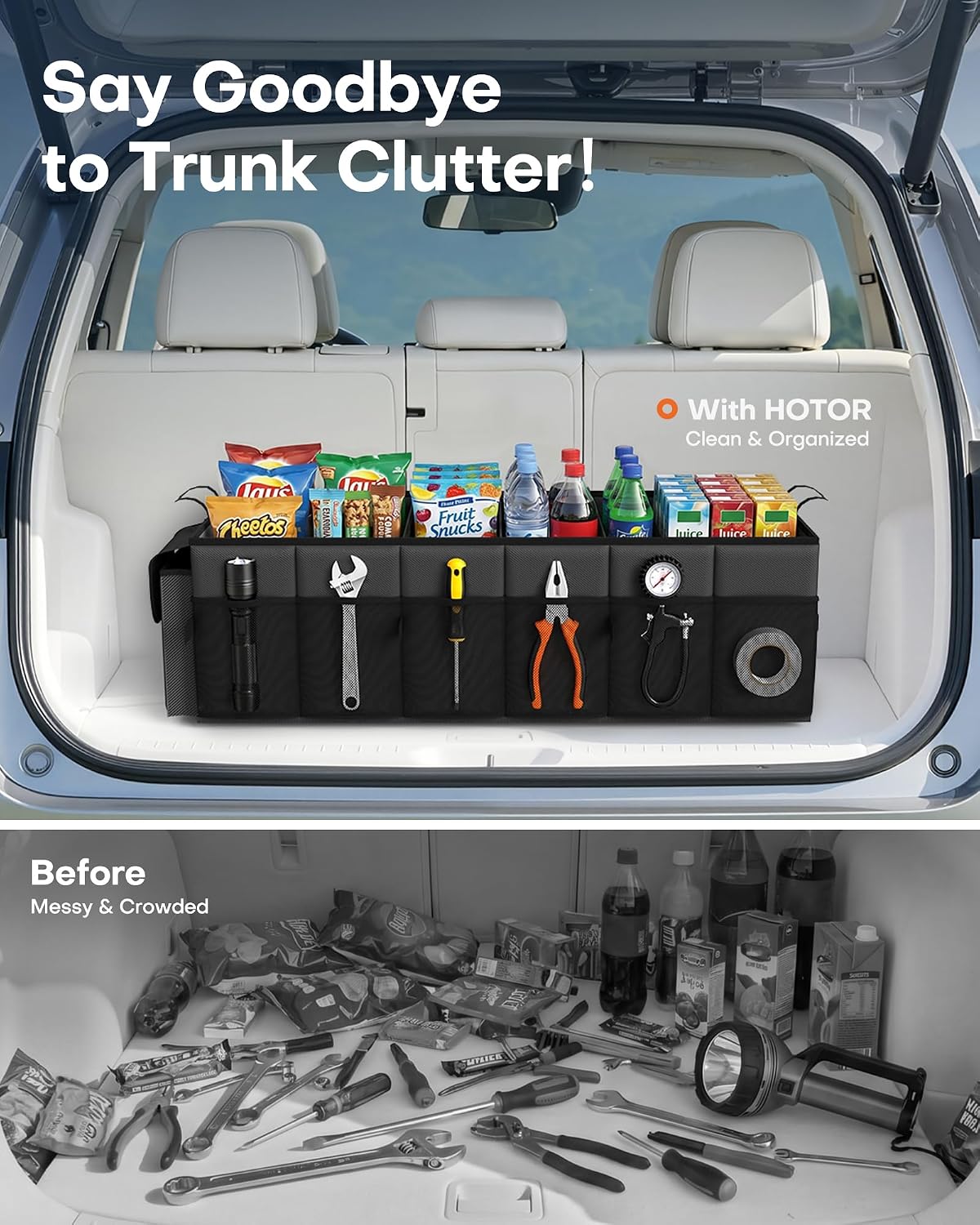 HOTOR Car Trunk Organizer for SUV - Car Organizer with Removable Cooler Bag