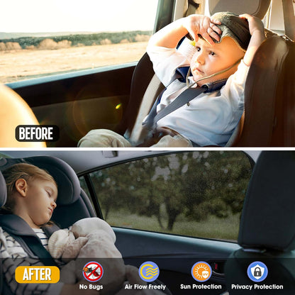 Car Window Shades,Highly Elastic Universal Car Rear Side Window Screen Mosquito Net Covers for 96% of Cars SUVs,Anti-Sun Glare, Reduce UV Rays, Privacy Protection（2 Pack）