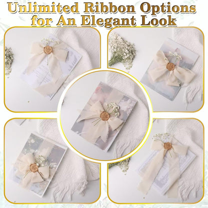 50 Sets Wedding Invitation Wrap Kit for 5x7 Invitations – Pre-Folded Vellum Jackets, 12 Rolls Chiffon Ribbon, Dried Gypsophila & Wax Seal Stickers – Elegant DIY Wedding Supplies