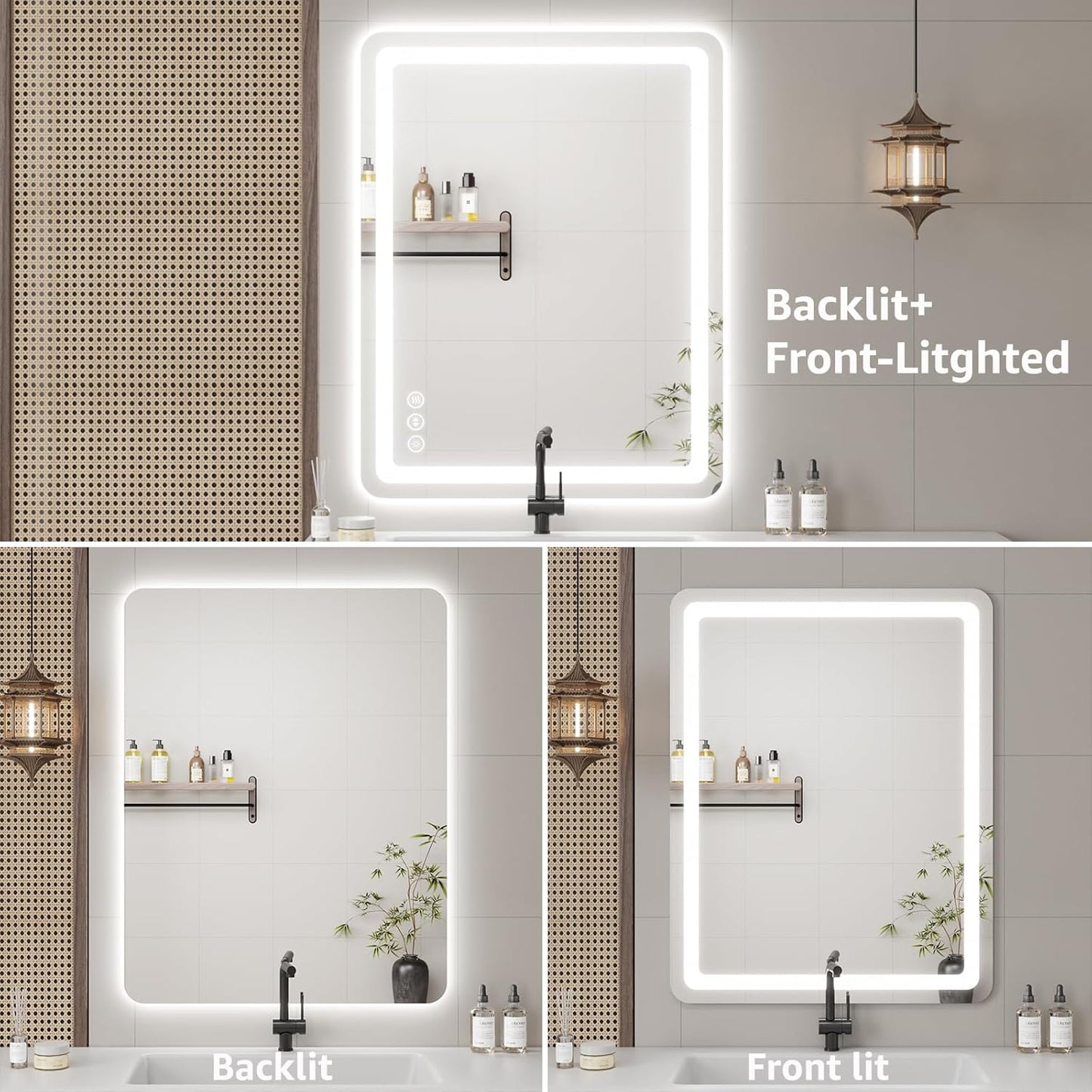 Lmsedf 24" x 32"Rectangle LED Bathroom Mirror with Lights, Backlit & Front Lighted, Wall-Mounted Vanity Mirror 3000K/4000K/6000K, Memory Functions, Anti-Fog, Dimmable Smart Mirror