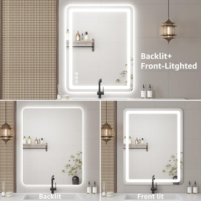 Lmsedf 24" x 32"Rectangle LED Bathroom Mirror with Lights, Backlit & Front Lighted, Wall-Mounted Vanity Mirror 3000K/4000K/6000K, Memory Functions, Anti-Fog, Dimmable Smart Mirror