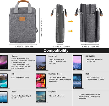 ZINZ Slim & Expandable Case 12.9 13 inch Travel Laptop Shoulder Bag for MacBook Air 13" M3/M2/M1, MacBook Pro 13" M2/M1, iPad Pro 12.9"/13"/11", iPad Air 13",L01G03 - PuriLite
