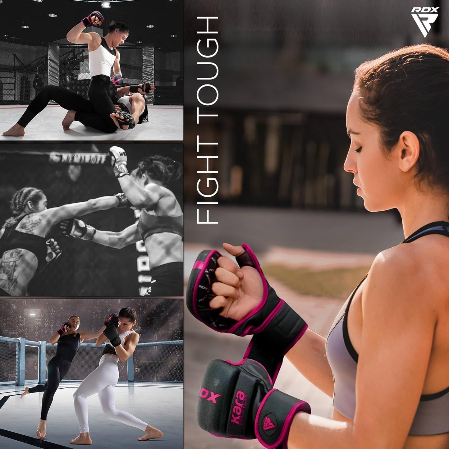 RDX MMA Gloves Sparring Grappling, Hybrid Open Palm Martial Arts Mitts Men Women, Maya Hide Leather Wrist Support, Cage Fighting Combat Sports, Muay Thai Training, Punching Bag and Kickboxing